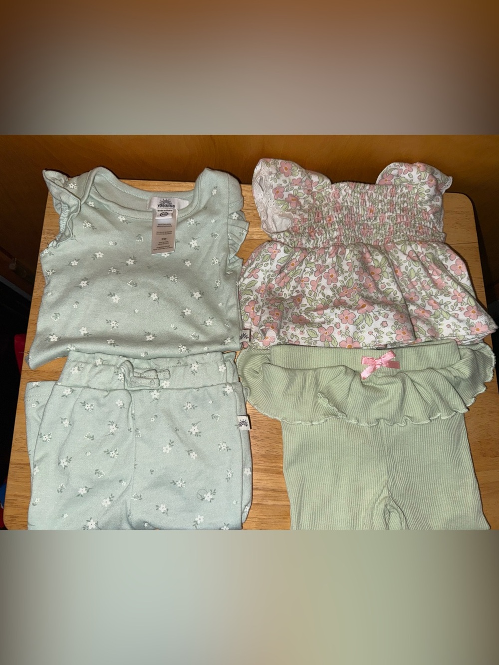 Girls 2-Piece Mint Floral Pajama Set with Ruffle Details
